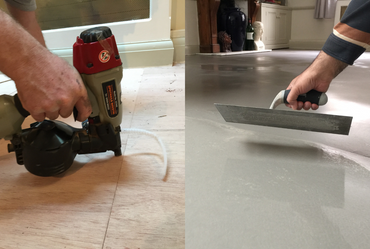 Exen Flooring subfloor preparation includes plywood and screed implementation. 