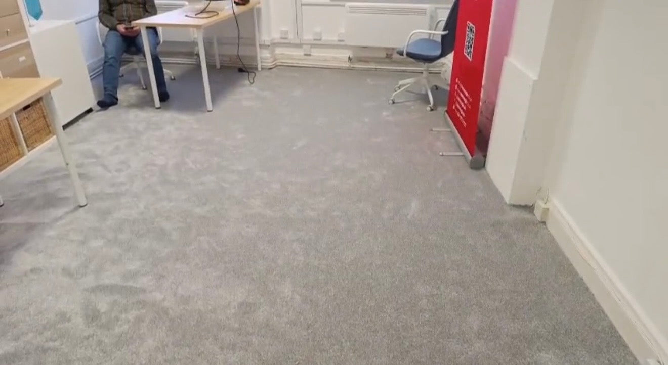 Commercial office flooring renovation completed by EXEN Flooring in Kingston upon Thames using Polyflor Click LVT and Cormar Serenity Carpet.