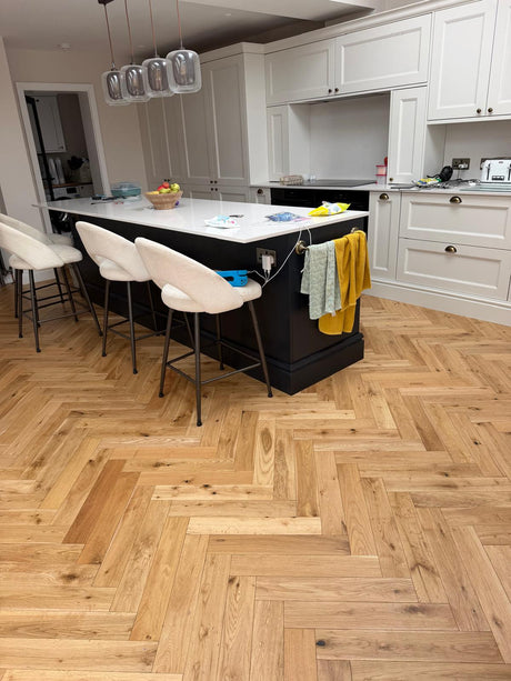70m² ter Hürne herringbone engineered wood flooring installation in Surbiton, Kingston upon Thames