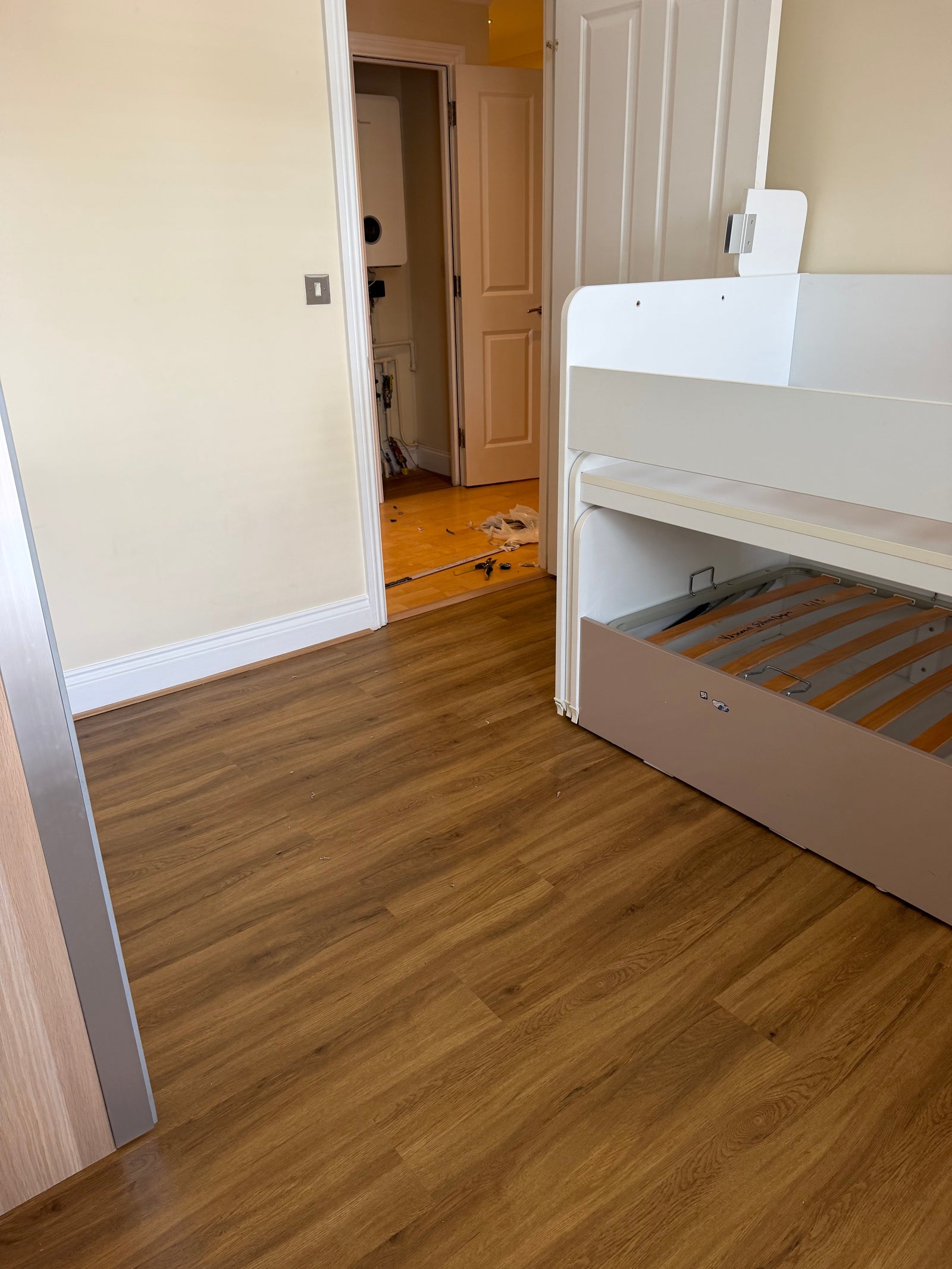 Oak-effect Polyflor Camaro Rigid Core flooring installed in a Twickenham-Richmond study room