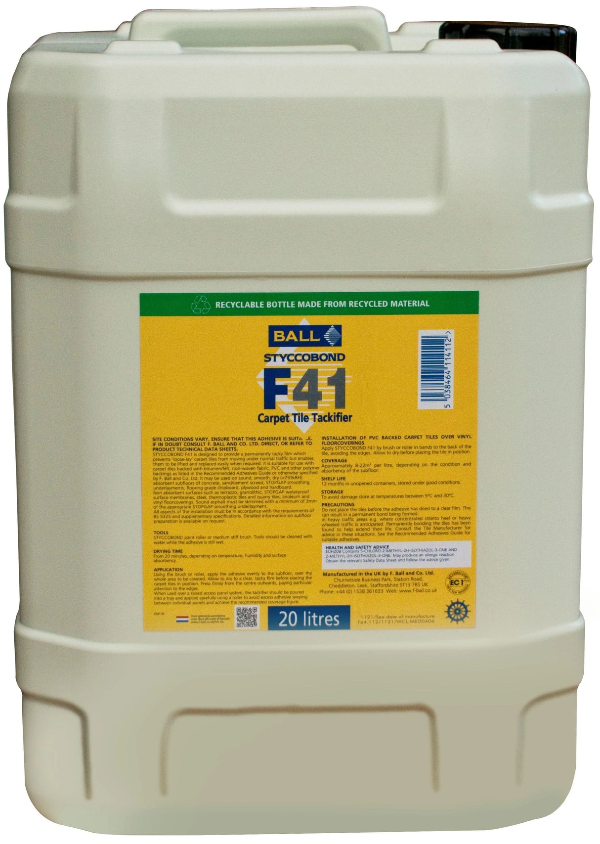 F. Ball F41 Styccobond Carpet Tile Tackifier Exen Flooring